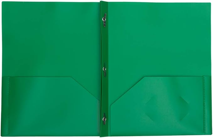 JAM PAPER Plastic Color POP Folders - 2 Pocket Durable Folders with Metal Prongs Fastener Clasps - Green - Bulk 96/Pack