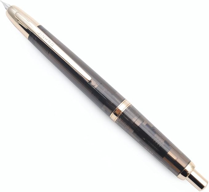JINHAO 20 Press Fountain Pen, Retractable Capless Resin Pen with Ink Converter (EF Nib 0.4mm, Transparent Black - Gold Clip)