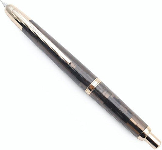 JINHAO 20 Press Fountain Pen, Retractable Capless Resin Pen with Ink Converter (EF Nib 0.4mm, Transparent Black - Gold Clip)