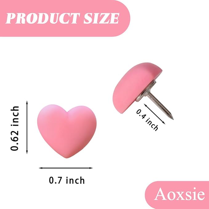 Aoxsie 28pcs Decorative Cute Push Pins Heart Dark Red Thumbtacks Thumb Tacks Pushpins for Bulletin Cork Boards Office Products