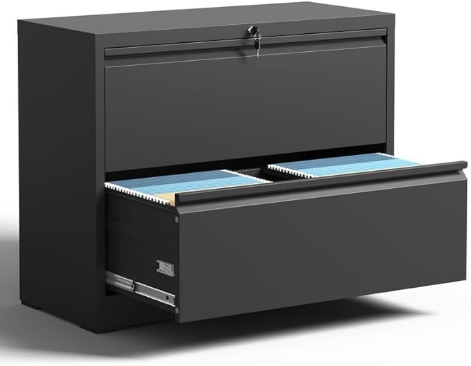 Yukimo 2 Drawer Lateral File Cabinet with Lock, Metal File Cabinets for Home Office Legal/Letter A4 Size, File Cabinet with 2 Drawer Storage Cabinet,Require Assembly,Black