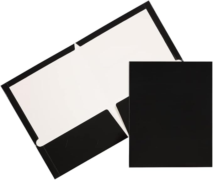 JAM PAPER Laminated Two Pocket Glossy School Folders - Letter Size - High Gloss Black - Bulk 25/Pack