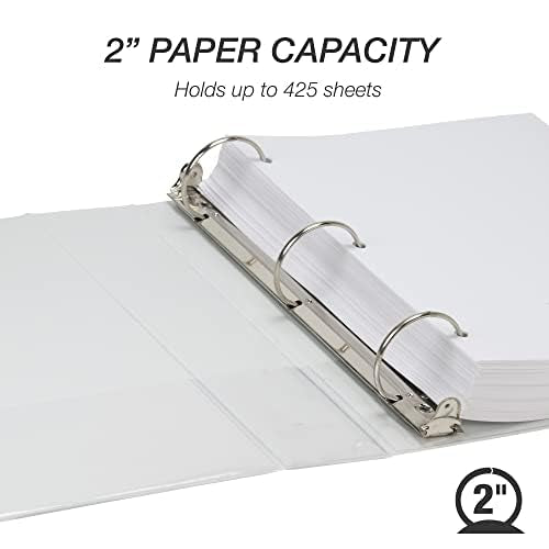 Samsill 2 Inch 3 Ring Binders, Made in USA, Economy Round Ring, Clear View Cover, 425 Sheet Capacity - for School, Home, Office - White, 4 Pack