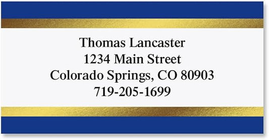 Blue and Gold Foil Border Return Address Labels - Set of 144 1-1/8" x 2-1/4" Self-Adhesive, Flat-Sheet Labels