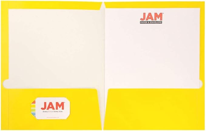 JAM PAPER Laminated Two Pocket Glossy School Folders - Letter Size - High Gloss Yellow - 6/Pack