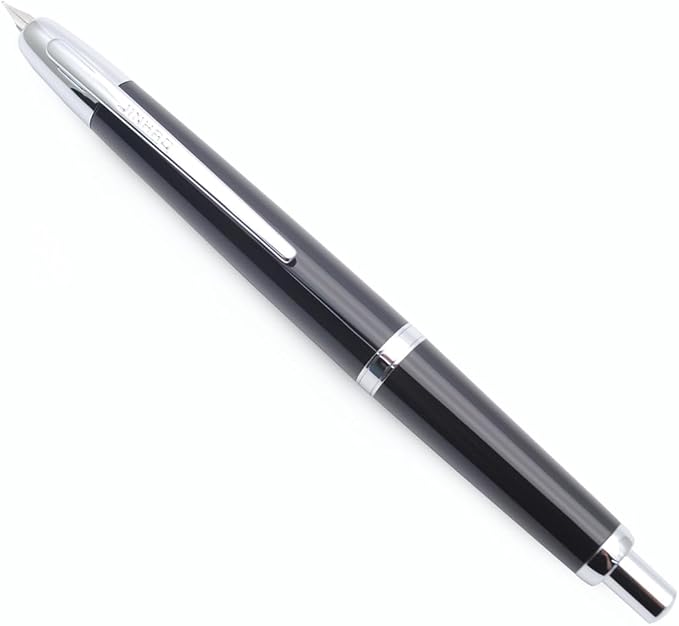 JINHAO 20 Press Fountain Pen, Retractable Capless Resin Pen with Ink Converter (F Nib 0.5mm, Bright Black)