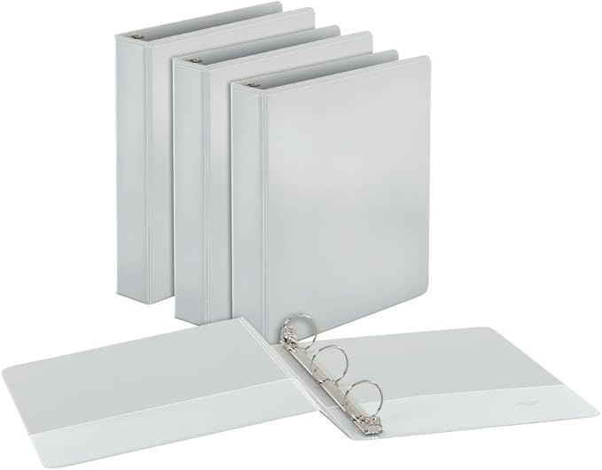 Cardinal 1.5 Inch 3 Ring Binder, Round Ring, White, 4 Pack, Holds 350 Sheets (79517)
