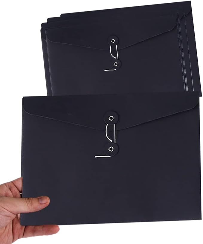 10pcs A4 Kraft Paper Envelopes Portfolio Foolscap File Folders Document Folder with String Fastener Closure Wallet Pockets File Bags Storage Pouch Paperwork Organizer Bag for Office School Home