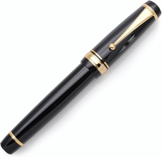 xixixiaozhu Metal Big Fountain Pen, Medium Nib 0.7mm, Includes Ink Converter & 5 Cartridges, Glossy Piano Painted Finish (Black)