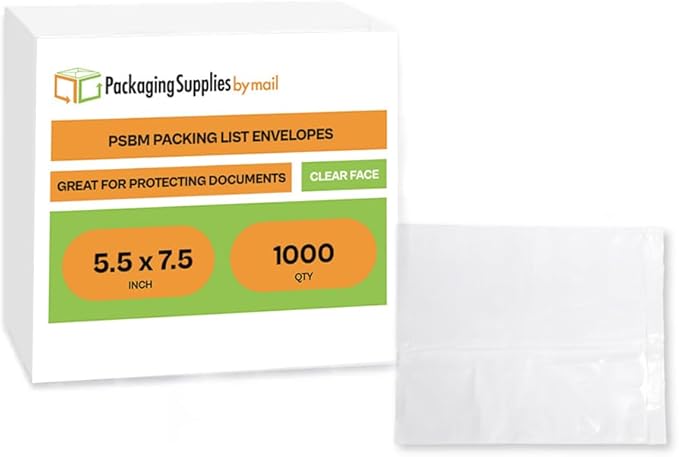 PSBM 1000 PCS 7.5 x 5.5 Inch Clear Blank Packing List Envelopes, Shipping Documents Pouches/Sleeves for Mailing Labels, Invoices, Documents and Packing Slips