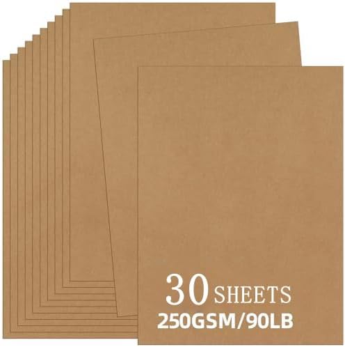 30 Sheets Brown Kraft Cardstock 8.5'' x 11'', 250gsm/90lb Heavyweight Cover Cardstock Paper, Thick and Smooth Card Stock Perfect for Invitations, Menus,DIY Cards, Arts and Crafts