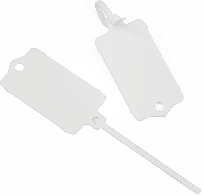 100pcs Blank Plastic Tags for Labeling Reusable Hanging Tags Ties Key Tag Storage Labels Waterproof Plastic Mark Label Writable Hang Sign with One Marker Pen (White)
