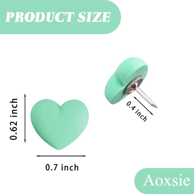 Aoxsie 28pcs Decorative Cute Push Pins Heart Green Thumbtacks Thumb Tacks Pushpins for Bulletin Cork Boards Office Products