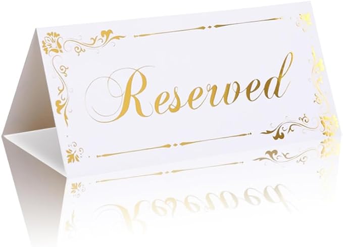 6 Pack Reserved Table Signs White Reserved Table Tent Card with Gold Foil Design for Wedding Party Restaurant - Double Sided Reserved Sign Table Tent Place Cards for Event