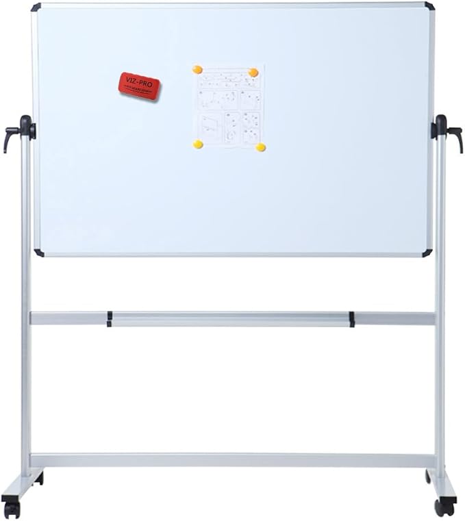 VIZ-PRO Double-Sided Magnetic Mobile Whiteboard, 60 x 48 Inches, Rolling Dry Erase Board Easel Stand on Wheels with Aluminium Frame for School Office Home 5' x 4'