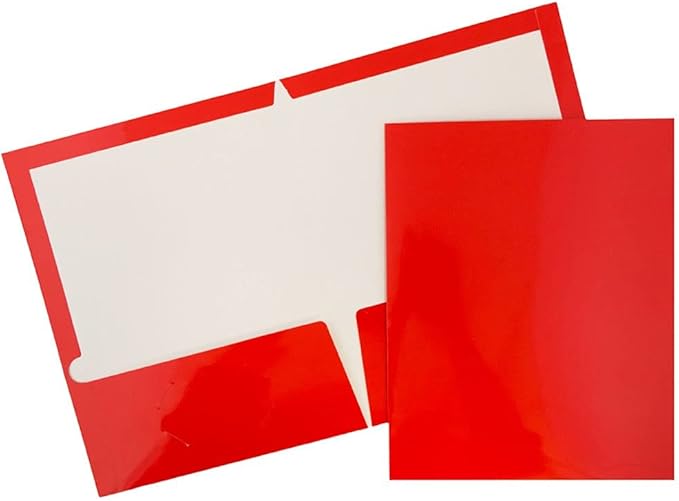 JAM PAPER Laminated Two Pocket Glossy School Folders - Letter Size - High Gloss Red - 6/Pack