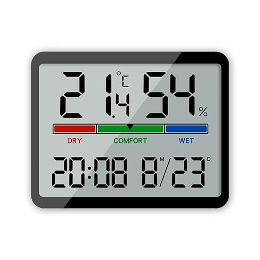 Luzsco Digital Hygrometer Indoor Thermometer, Clock with Temp & Humidity, Temp Gauge with Comfort Indicator, Wall/Magnetic/Desk Alarm Clock for Bedroom, Baby Room, Office, Kitchen, Garage (Black)