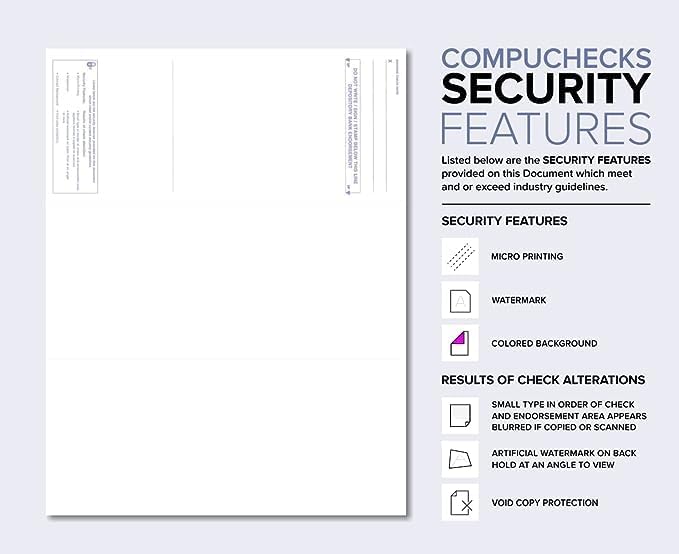 Compuchecks Top Blank Check Paper - 250 Pack, Quick-Books & Laser Printer Compatible - Security Business Checks with Voucher - 8.5" x 11" Blue/Red Prismatic