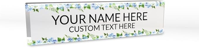 Signs ByLITA Floral Pattern Customized Nameplate | Wild Blue Personalized Full Color Acrylic Desk Sign
