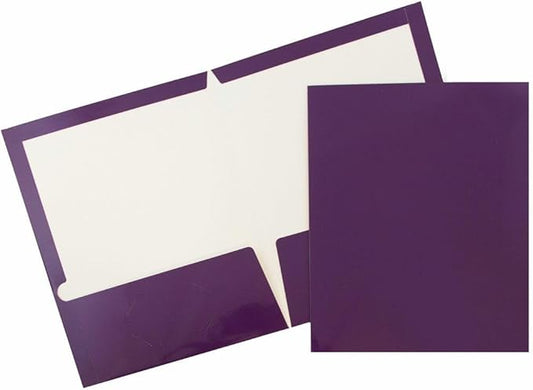 JAM PAPER Laminated Two Pocket Glossy Folders - Purple - 3/Pack