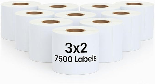 3" x 2" Direct Thermal Labels Roll, 10 Rolls (7,500 Labels), Compatible with Zebra,Rollo, MUNBYN, POLONO, IDPRT Printer,Strong Adhesive Perforated Label Rolls for Packages,Barcodes & Office Use