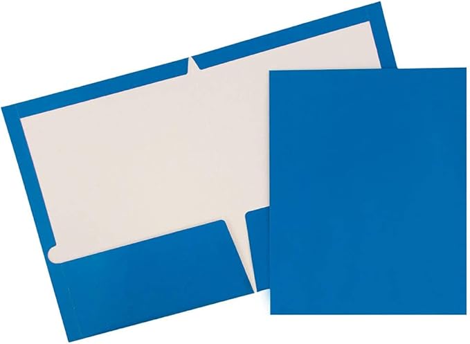 JAM PAPER Laminated Two Pocket Glossy School Folders - Letter Size - High Gloss Blue - Bulk 25/Pack