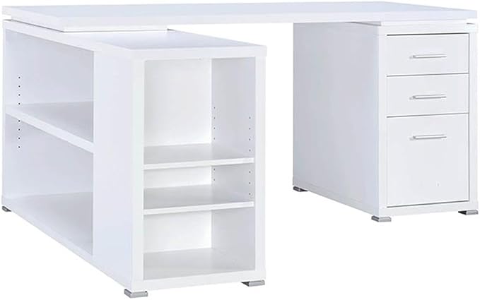 Pemberly Row L Shape Corner Storage Desk in White, Letter/Legal File, 5 Bookshelves