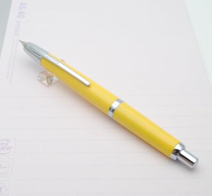 JINHAO 20 Press Fountain Pen, Retractable Capless Resin Pen with Ink Converter (F Nib 0.5mm, Lemon Yellow)