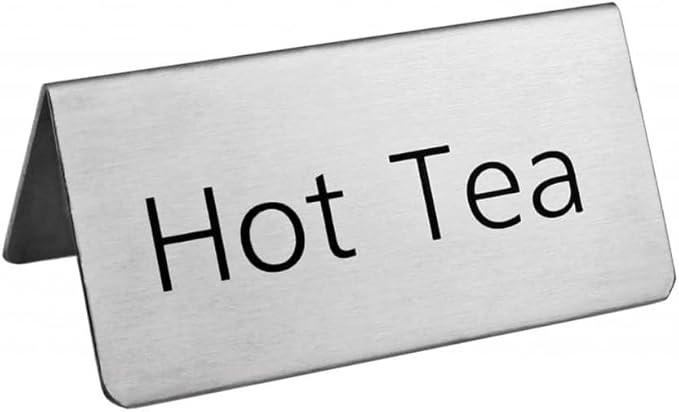New Star Foodservice Stainless Steel Table Tent Sign (Silver (Hot Tea), 3"x 1.5" (Set of 2))