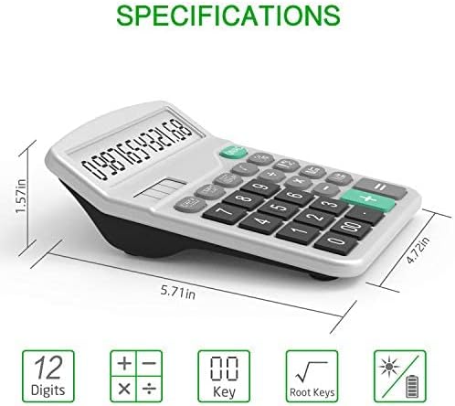 Solar & AA Battery Dual Power Electronic Calculator - 12-Digit Large Display (2 Basic Black & 1 Updated Silver)