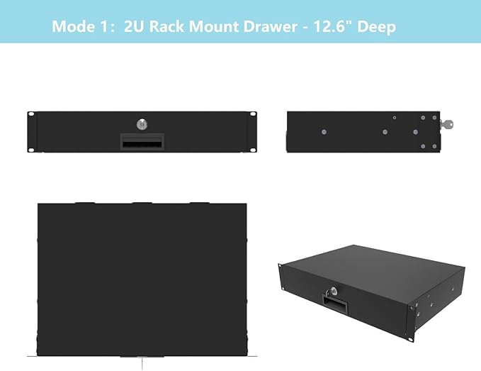 QiaoYoubang 2U Server Cabinet Case 19 Inch Rack Mount Lockable Drawer with Key, 12.6 Inch Depth (2U)
