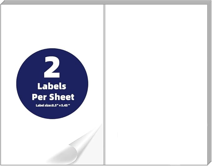POLYSELLS Self Adhesive Address Shipping Labels, White Sticker FBA Labels (500 Sheets, 8.5" x 5.5" (2UP))
