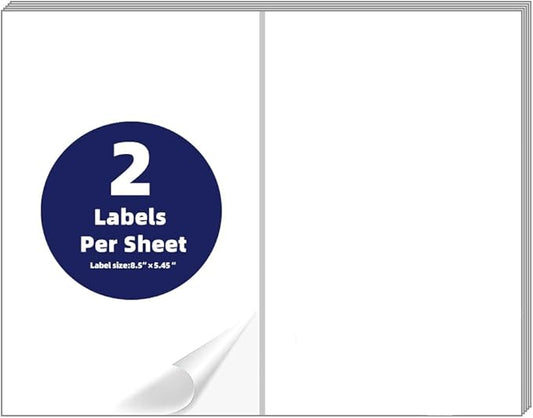 POLYSELLS Self Adhesive Address Shipping Labels, White Sticker FBA Labels (500 Sheets, 8.5" x 5.5" (2UP))
