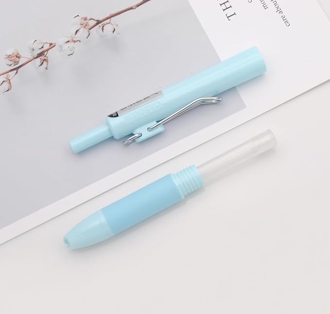 xixixiaozhu OASO K018 Sealed Retractable Fountain Pen Set 0.5mm with 2pcs Blue Ink Cartridges Smooth Writing for School Students (Light Blue)
