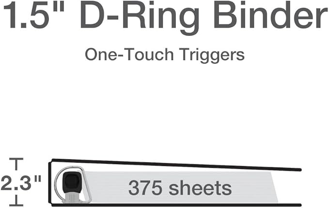 Cardinal 3 Ring Binder, 1.5 Inch Premier Easy Open Binder, ONE-Touch Locking Slant-D Rings, 400-Sheet Capacity, ClearVue Cover, PVC-Free, Black (10311) (10310)