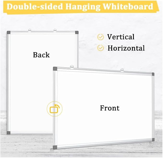AMUSIGHT 2 Pack Double-Sided Magnetic Whiteboard, 36" x 24" Dry Erase Board, Aluminum Frame White Board for Wall, Hanging Mounting White Board Dry Erase Marker Board for Office, School, Home