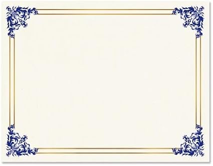 Empire Blue, Gold & White Parchment Certificate Papers - Pack of 25, Laser & Inkjet Printer Compatible, for Office, Business Awards, Graduation, School Diplomas, 8-1/2" x 11" on 60 lb. Stock