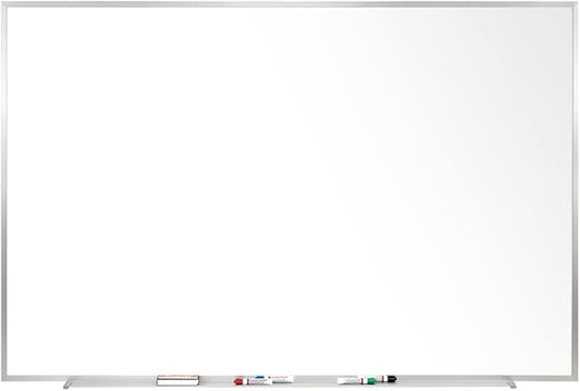 Ghent 4 x 10 Aluminum Frame Porcelain Magnetic Whiteboard, 1 Marker, 1 Eraser