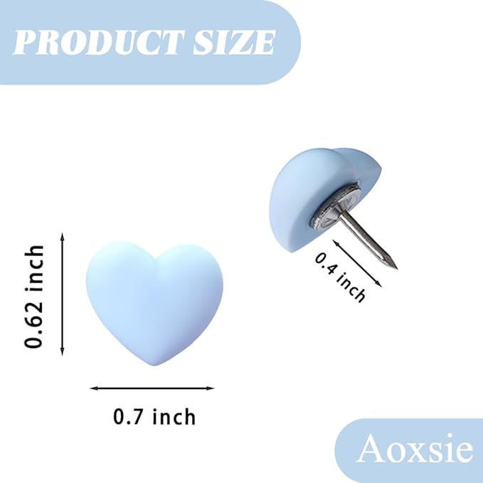 Aoxsie 28pcs Decorative Cute Push Pins Heart Blue Thumbtacks Thumb Tacks Pushpins for Bulletin Cork Boards Office Products