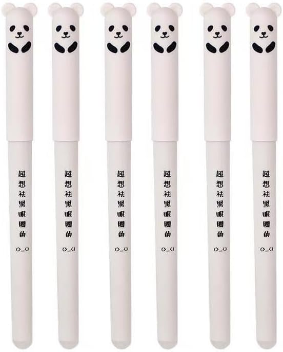 Piaogui 6pcs 0.5mm Erasable Gel Pens,Kawaii Cute Bear Pig Erasable Gel Pen Set Kawaii Pens Back to School Stationery Supplies for Writing Noting Journaling Kids Gifts (White-6 Pcs)