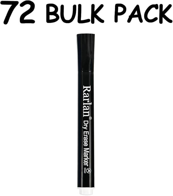Rarlan Dry Erase Markers Bulk, Chisel Tip, Black, Whiteboard Markers, 72 Count Bulk Pack