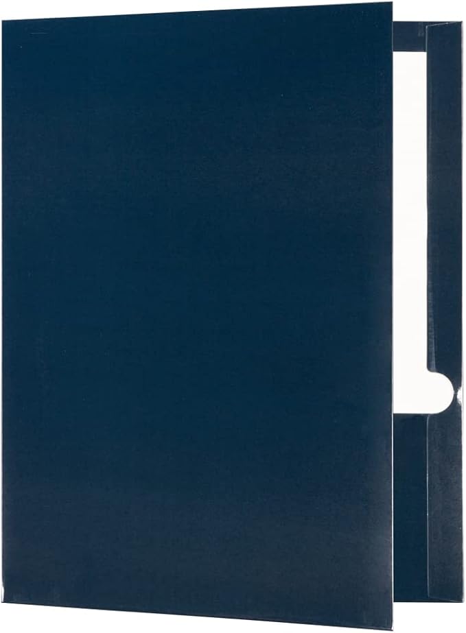 JAM PAPER Laminated Two Pocket Glossy School Folders - Letter Size - High Gloss Navy Blue - Bulk 100/Box