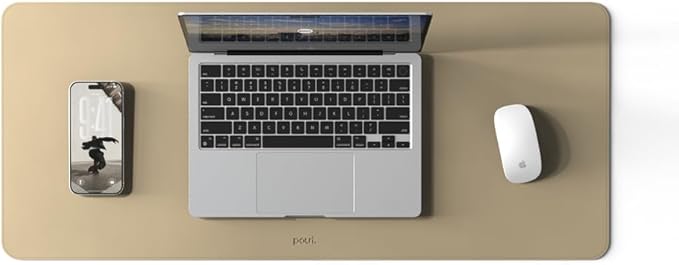 POUT TekDec Mat – Vegan Leather Desk Pad (31.5×13.4in / 80×34cm), Water-Resistant Surface, Anti-Slip Base, Scratch & Heat Protection, Multi-Functional Writing & Mouse Pad – Texas Sand