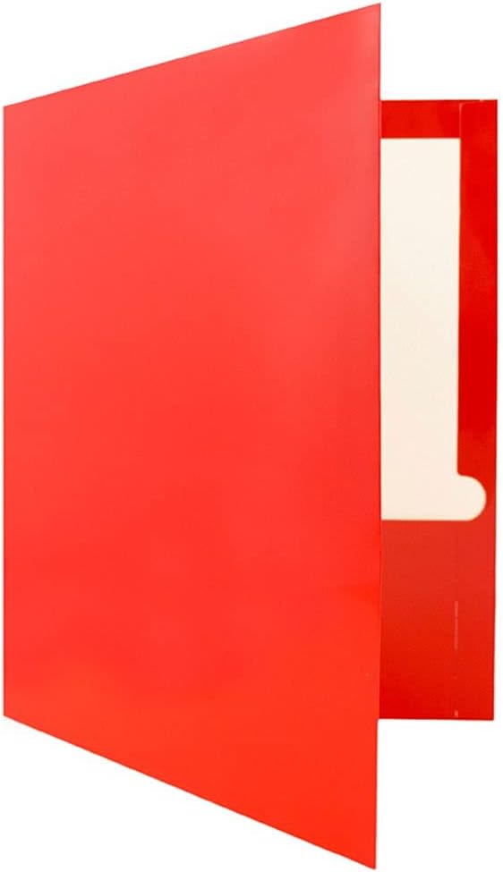 JAM PAPER Laminated Two Pocket Glossy School Folders - Letter Size - High Gloss Red - Bulk 25/Pack