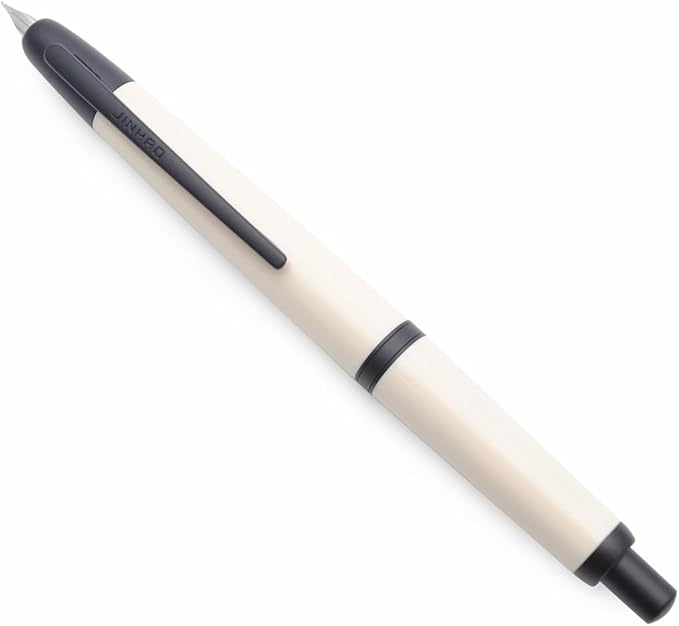 JINHAO 20 Press Fountain Pen, Retractable Capless Resin Pen with Ink Converter (F Nib 0.5mm, Ivory White - Black Clip)