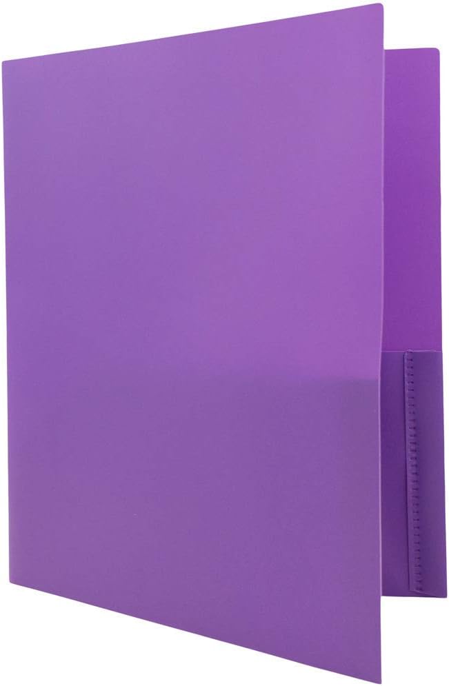 JAM PAPER Plastic Color POP Folders - 2 Pocket Durable Folders with Metal Prongs Fastener Clasps - Purple - 6/Pack