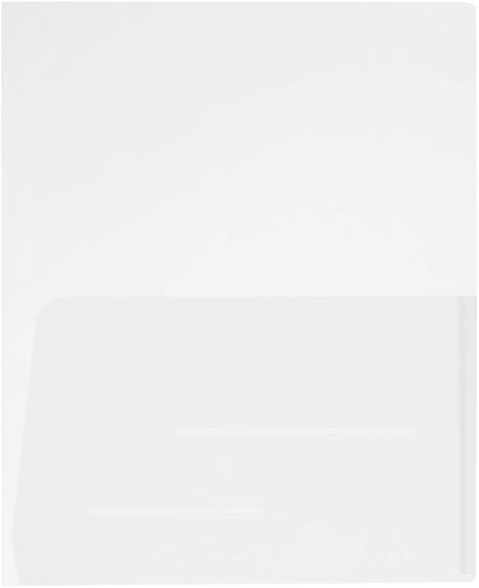 JAM PAPER Plastic Light Weight Flexible Two Pocket Presentation Folder - Clear - 108/pack