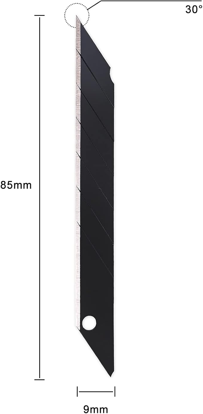 Gomake 9mm Utility Knife Replacement Blades,30 Degree Snap Off Carbon Steel Blades for Retractable Cutting Knives, Hobby, Craft Knife, Box Cutter 100PCS-Black