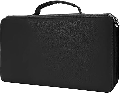 Vomgomfom Colored Pencil Case - Large Capacity PU Leather Pencil Holder with Zipper Closure for 300 Colored Pencils or 200 Gel Pens, Artist Pencil Case Organizer (Black)