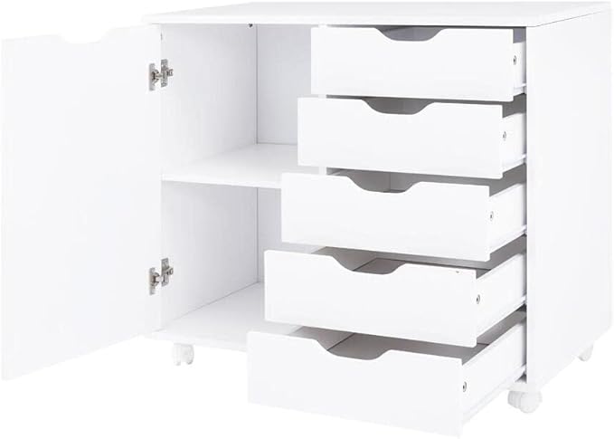 Naomi Home Amy 5-Drawer Craft & Office Storage Cabinet with Shelf, – Rolling Organizer with Pull-Out Door, Adjustable Shelves for Versatile Use, 15.7" D x 18.9" W x 32.2" H